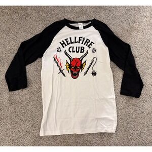 Stranger Things Hellfire Club Raglan Shirt Pacific Black White Baseball Tee S